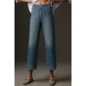 Pilcro Anthropologie Kick Mid-Rise Crop Wide-Leg Jeans Boho Casual Denim Sz 28